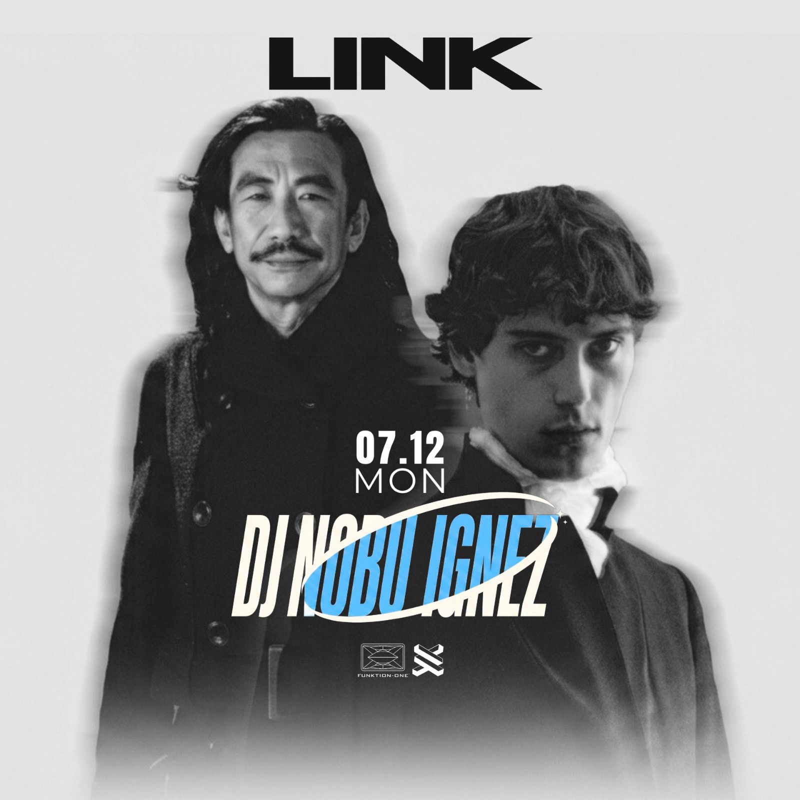 Flyer DJ Nobu e Ignez al Link Bologna, 7 dicembre 2026